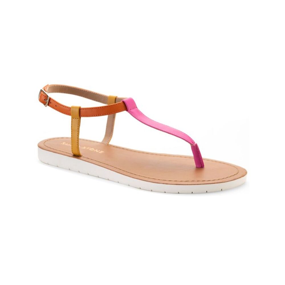 SUN STONE Womens Pink T-Strap Kristi Round Toe Buckle Slingback Sandal 6 M